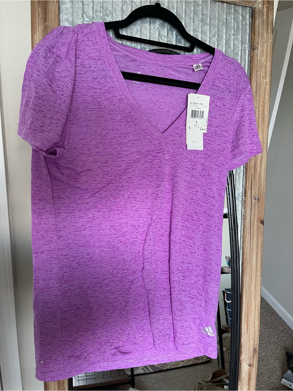 adidas Heathered Purple V-Neck Short Sleeve Tee